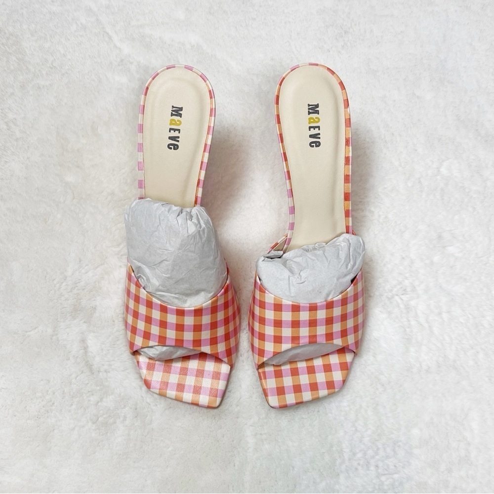 NIB Anthropologie Maeve Pink Gingham Square Toe Mule Sandals Size 8 - Picture 4 of 9